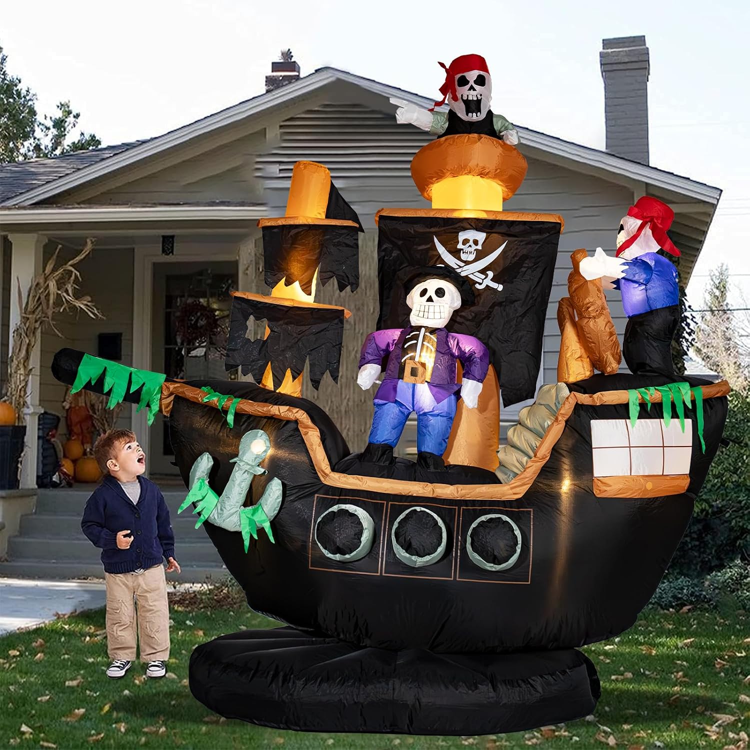 Outdoor Lighting Yard Stakes - Outdoor Halloween Inflatable Pirate Ship Decor