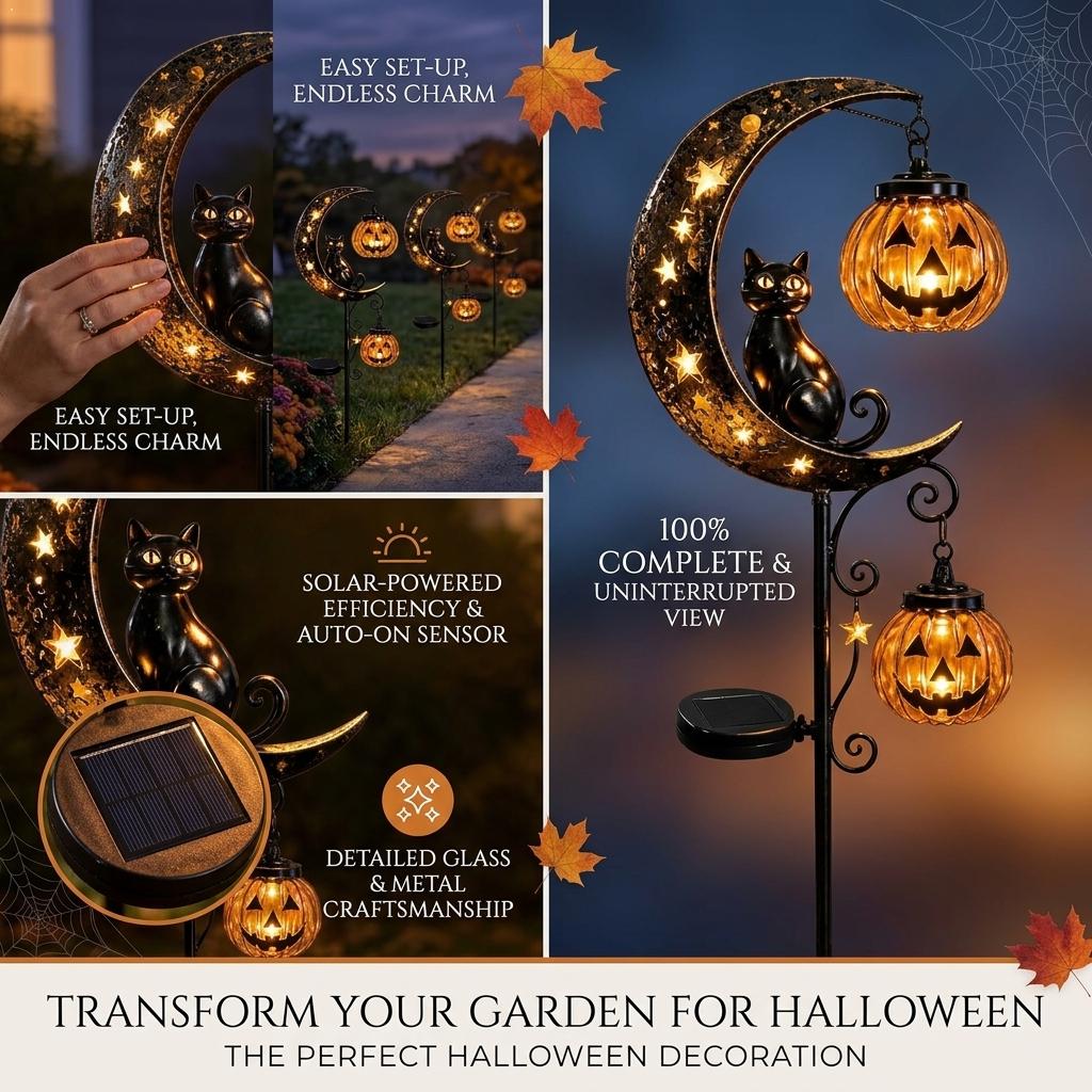 Halloween Black Cat Moon Groun - огляд і ціна Outdoor Lighting Yard Stakes